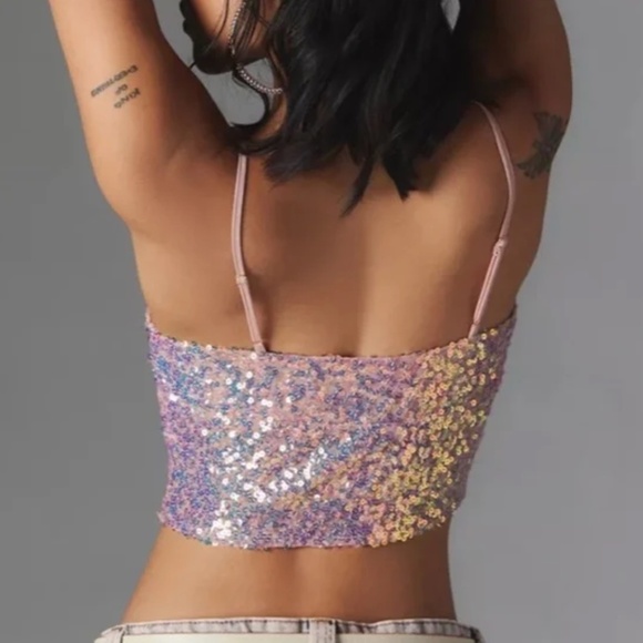 NWT Urban Outfitters Silence + Noise Small Pink Sparkle Sequin Tank Top - Picture 3 of 8